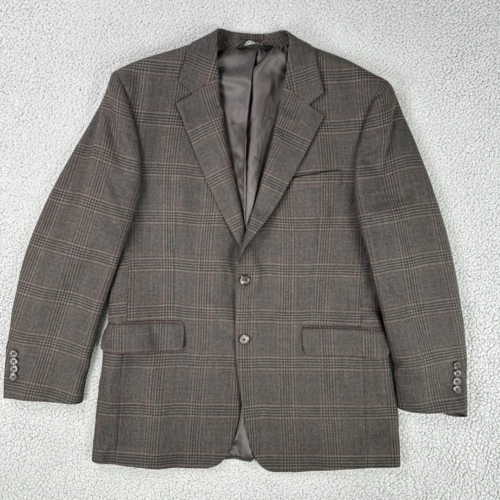 Jos. A. Bank Blazer Men 43R Brown Glen Plaid Wool 2 Button Lined Sports Coat